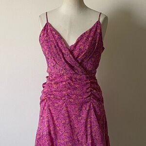 Nordstrom All in Favor Pink Ruched Floral Dress L